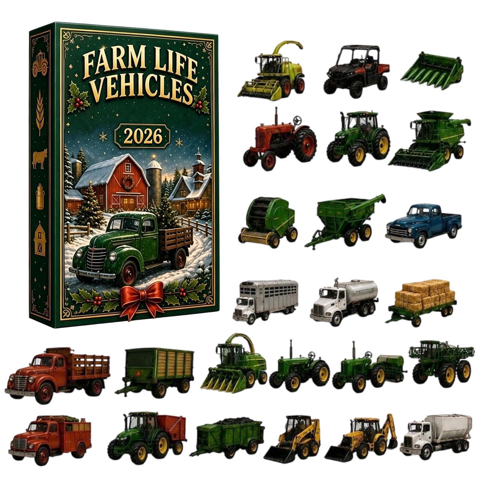 Agriculture Farming For Kids - ファームライフ・ビークルズ 2026年クリスマスアドベントカレンダー 24日間 2Dアクリルオーナメント 農業機械のペンダント 子供向けギフト