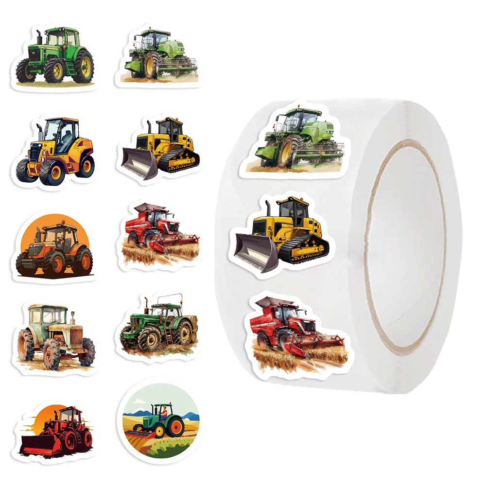 Agriculture Farming For Kids - 500枚入りファームトラクターステッカーロール 10種類のデザイン ヴィンテージ農業機械デカール 重機ステッカー 子供 男の子へのギフト