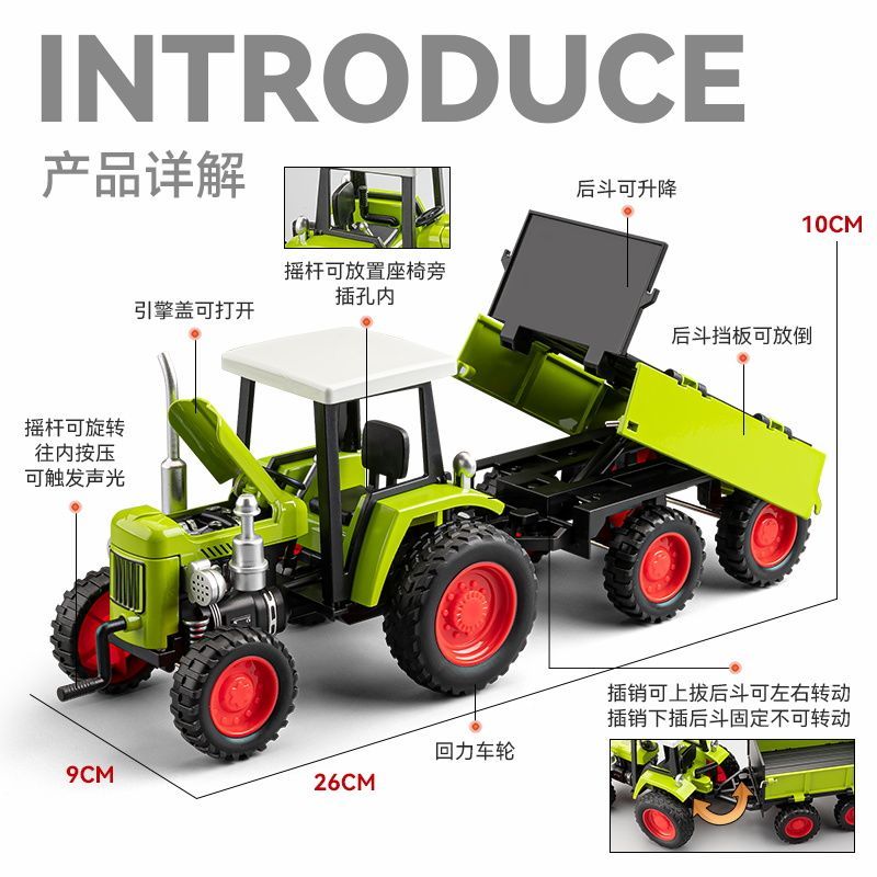 合金製ファームトラクターおもちゃ、トレーラー付き、ライトとサ - Agriculture Farming For Kids のレビューと価格
