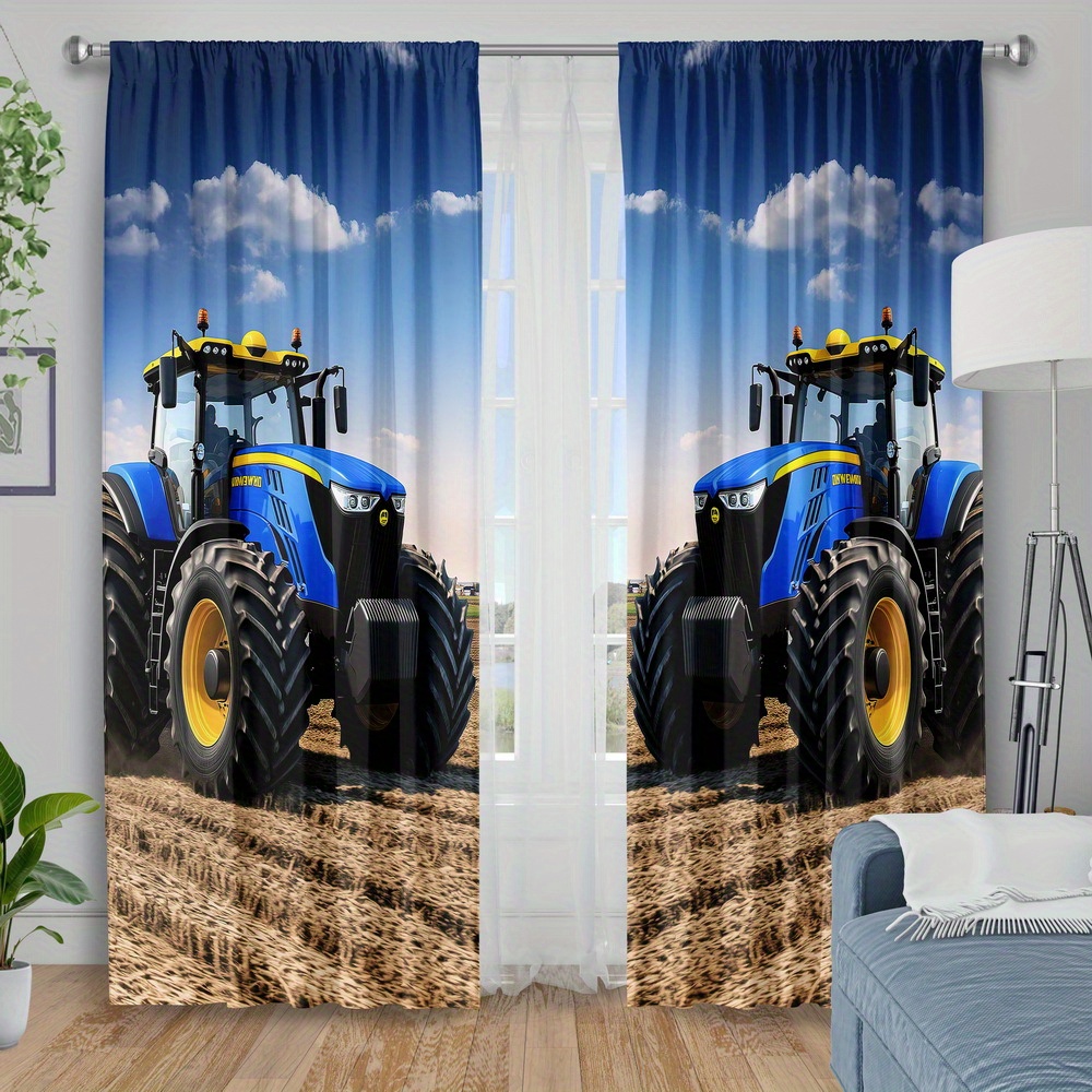 ブルートラクターカーテン、農機具プリントカーテン、農業用車両 - Agriculture Farming For Kids のレビューと価格