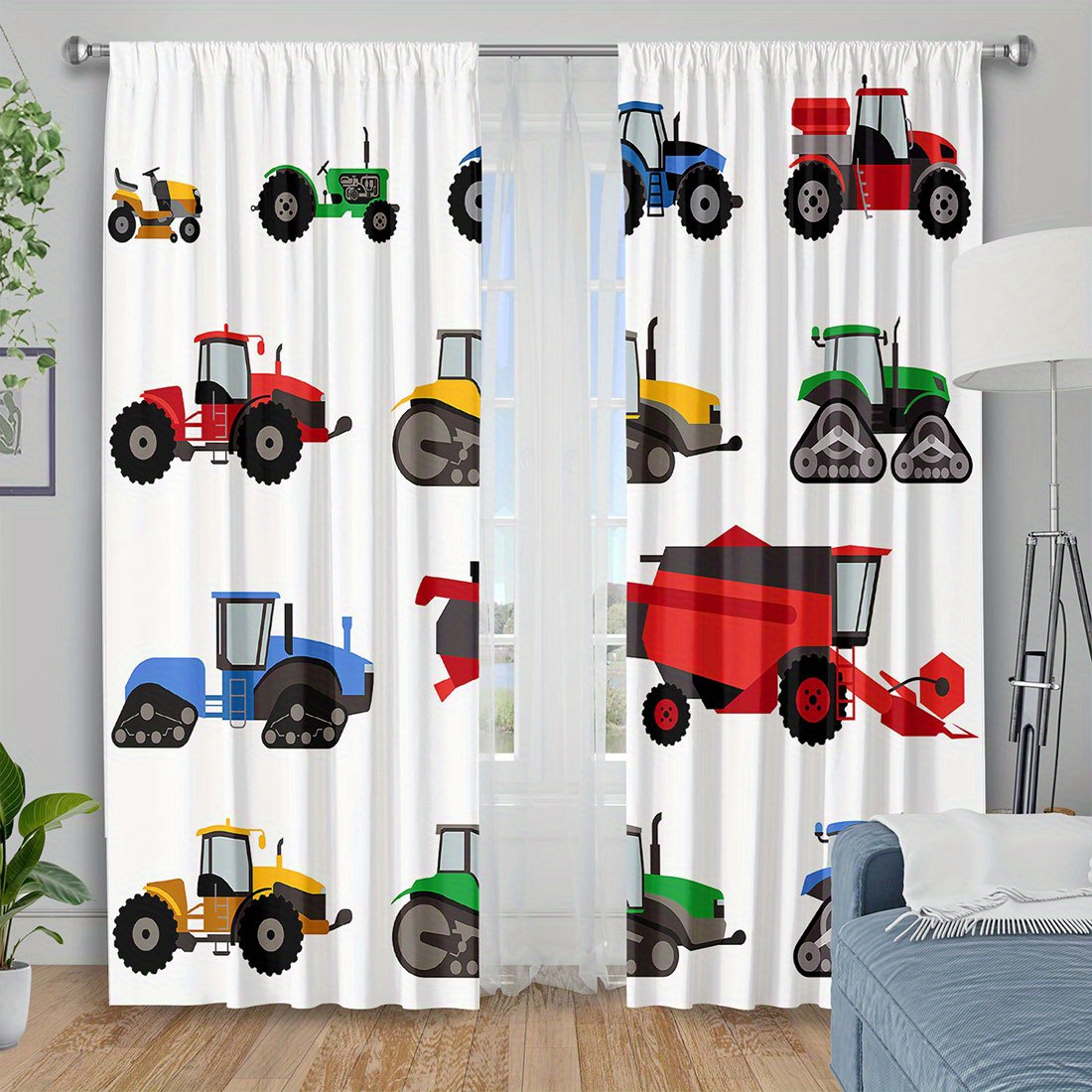 漫画トラクターカーテン カラフルな農機具プリントドレープ、農 - Agriculture Farming For Kids のレビューと価格
